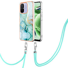 Funda Silicona Gel Goma Patron de Moda Carcasa con Acollador Cordon Lanyard YB5 para Xiaomi Poco C55 Verde