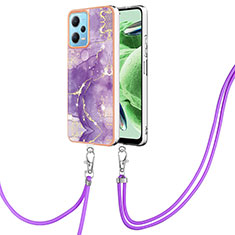 Funda Silicona Gel Goma Patron de Moda Carcasa con Acollador Cordon Lanyard YB5 para Xiaomi Poco X5 5G Morado