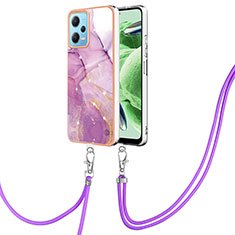 Funda Silicona Gel Goma Patron de Moda Carcasa con Acollador Cordon Lanyard YB5 para Xiaomi Poco X5 5G Purpura Claro