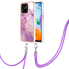 Funda Silicona Gel Goma Patron de Moda Carcasa con Acollador Cordon Lanyard YB5 para Xiaomi Redmi 10 Power Purpura Claro