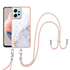 Funda Silicona Gel Goma Patron de Moda Carcasa con Acollador Cordon Lanyard YB5 para Xiaomi Redmi Note 12 4G Blanco