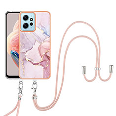 Funda Silicona Gel Goma Patron de Moda Carcasa con Acollador Cordon Lanyard YB5 para Xiaomi Redmi Note 12 4G Rosa