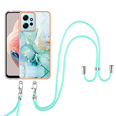 Funda Silicona Gel Goma Patron de Moda Carcasa con Acollador Cordon Lanyard YB5 para Xiaomi Redmi Note 12 4G Verde