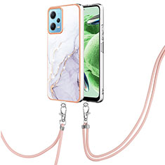 Funda Silicona Gel Goma Patron de Moda Carcasa con Acollador Cordon Lanyard YB5 para Xiaomi Redmi Note 12 5G Blanco