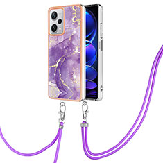 Funda Silicona Gel Goma Patron de Moda Carcasa con Acollador Cordon Lanyard YB5 para Xiaomi Redmi Note 12 Explorer Morado