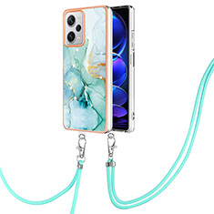 Funda Silicona Gel Goma Patron de Moda Carcasa con Acollador Cordon Lanyard YB5 para Xiaomi Redmi Note 12 Explorer Verde