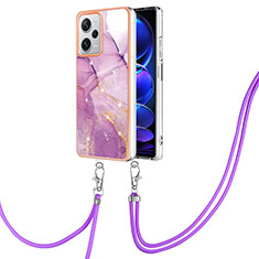 Funda Silicona Gel Goma Patron de Moda Carcasa con Acollador Cordon Lanyard YB5 para Xiaomi Redmi Note 12 Pro+ Plus 5G Purpura Claro