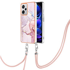 Funda Silicona Gel Goma Patron de Moda Carcasa con Acollador Cordon Lanyard YB5 para Xiaomi Redmi Note 12 Pro+ Plus 5G Rosa