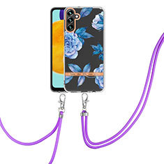 Funda Silicona Gel Goma Patron de Moda Carcasa con Acollador Cordon Lanyard YB6 para Samsung Galaxy A34 5G Azul