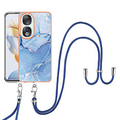 Funda Silicona Gel Goma Patron de Moda Carcasa con Acollador Cordon Lanyard YB7 para Huawei Honor 90 5G Azul