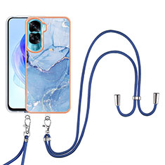 Funda Silicona Gel Goma Patron de Moda Carcasa con Acollador Cordon Lanyard YB7 para Huawei Honor 90 Lite 5G Azul