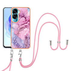 Funda Silicona Gel Goma Patron de Moda Carcasa con Acollador Cordon Lanyard YB7 para Huawei Honor 90 Lite 5G Rosa