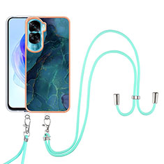 Funda Silicona Gel Goma Patron de Moda Carcasa con Acollador Cordon Lanyard YB7 para Huawei Honor 90 Lite 5G Verde