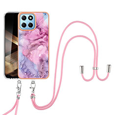 Funda Silicona Gel Goma Patron de Moda Carcasa con Acollador Cordon Lanyard YB7 para Huawei Honor X8b Rosa