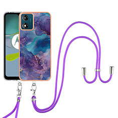 Funda Silicona Gel Goma Patron de Moda Carcasa con Acollador Cordon Lanyard YB7 para Motorola Moto E13 Morado