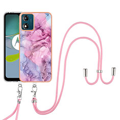 Funda Silicona Gel Goma Patron de Moda Carcasa con Acollador Cordon Lanyard YB7 para Motorola Moto E13 Purpura Claro