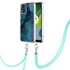 Funda Silicona Gel Goma Patron de Moda Carcasa con Acollador Cordon Lanyard YB7 para Motorola Moto E13 Verde