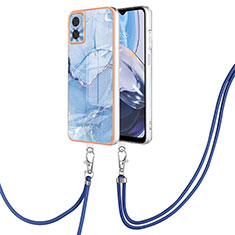 Funda Silicona Gel Goma Patron de Moda Carcasa con Acollador Cordon Lanyard YB7 para Motorola Moto E22 Azul