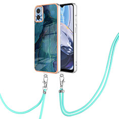 Funda Silicona Gel Goma Patron de Moda Carcasa con Acollador Cordon Lanyard YB7 para Motorola Moto E22 Verde