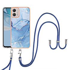 Funda Silicona Gel Goma Patron de Moda Carcasa con Acollador Cordon Lanyard YB7 para Motorola Moto G53 5G Azul