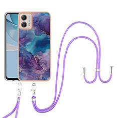 Funda Silicona Gel Goma Patron de Moda Carcasa con Acollador Cordon Lanyard YB7 para Motorola Moto G53 5G Morado