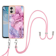 Funda Silicona Gel Goma Patron de Moda Carcasa con Acollador Cordon Lanyard YB7 para Motorola Moto G53j 5G Purpura Claro