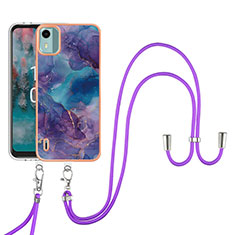 Funda Silicona Gel Goma Patron de Moda Carcasa con Acollador Cordon Lanyard YB7 para Nokia C12 Pro Morado