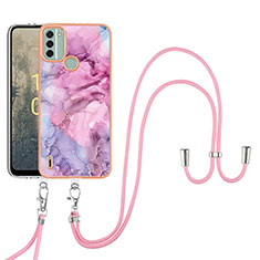 Funda Silicona Gel Goma Patron de Moda Carcasa con Acollador Cordon Lanyard YB7 para Nokia C31 Purpura Claro