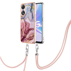 Funda Silicona Gel Goma Patron de Moda Carcasa con Acollador Cordon Lanyard YB7 para Oppo A58 5G Purpura Claro