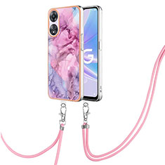 Funda Silicona Gel Goma Patron de Moda Carcasa con Acollador Cordon Lanyard YB7 para Oppo A58 5G Rosa