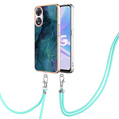 Funda Silicona Gel Goma Patron de Moda Carcasa con Acollador Cordon Lanyard YB7 para Oppo A58 5G Verde