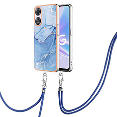 Funda Silicona Gel Goma Patron de Moda Carcasa con Acollador Cordon Lanyard YB7 para Oppo A78 5G Azul