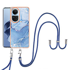 Funda Silicona Gel Goma Patron de Moda Carcasa con Acollador Cordon Lanyard YB7 para Oppo Reno10 5G Azul