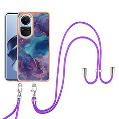 Funda Silicona Gel Goma Patron de Moda Carcasa con Acollador Cordon Lanyard YB7 para Oppo Reno10 5G Morado