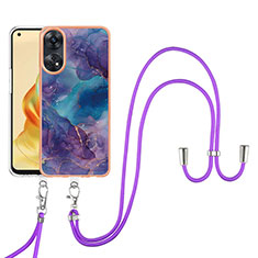 Funda Silicona Gel Goma Patron de Moda Carcasa con Acollador Cordon Lanyard YB7 para Oppo Reno8 T 4G Morado