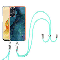 Funda Silicona Gel Goma Patron de Moda Carcasa con Acollador Cordon Lanyard YB7 para Oppo Reno8 T 4G Verde