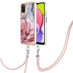 Funda Silicona Gel Goma Patron de Moda Carcasa con Acollador Cordon Lanyard YB7 para Samsung Galaxy A03s Multicolor