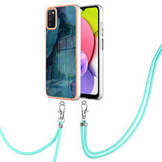 Funda Silicona Gel Goma Patron de Moda Carcasa con Acollador Cordon Lanyard YB7 para Samsung Galaxy A03s Verde