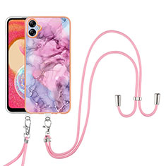 Funda Silicona Gel Goma Patron de Moda Carcasa con Acollador Cordon Lanyard YB7 para Samsung Galaxy A04 4G Purpura Claro