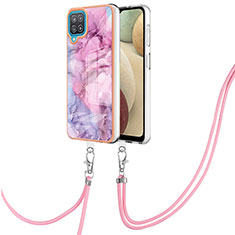 Funda Silicona Gel Goma Patron de Moda Carcasa con Acollador Cordon Lanyard YB7 para Samsung Galaxy A12 Nacho Purpura Claro