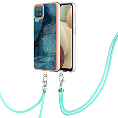 Funda Silicona Gel Goma Patron de Moda Carcasa con Acollador Cordon Lanyard YB7 para Samsung Galaxy A12 Verde