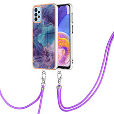 Funda Silicona Gel Goma Patron de Moda Carcasa con Acollador Cordon Lanyard YB7 para Samsung Galaxy A13 4G Morado