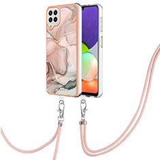 Funda Silicona Gel Goma Patron de Moda Carcasa con Acollador Cordon Lanyard YB7 para Samsung Galaxy A22 4G Rosa