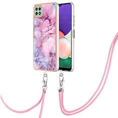 Funda Silicona Gel Goma Patron de Moda Carcasa con Acollador Cordon Lanyard YB7 para Samsung Galaxy A22s 5G Purpura Claro