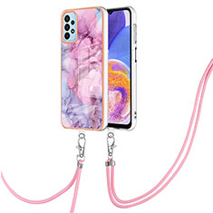 Funda Silicona Gel Goma Patron de Moda Carcasa con Acollador Cordon Lanyard YB7 para Samsung Galaxy A23 4G Purpura Claro