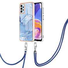 Funda Silicona Gel Goma Patron de Moda Carcasa con Acollador Cordon Lanyard YB7 para Samsung Galaxy A23 5G Azul