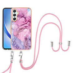 Funda Silicona Gel Goma Patron de Moda Carcasa con Acollador Cordon Lanyard YB7 para Samsung Galaxy A24 4G Purpura Claro