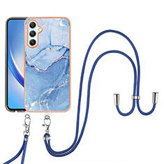 Funda Silicona Gel Goma Patron de Moda Carcasa con Acollador Cordon Lanyard YB7 para Samsung Galaxy A25 5G Azul