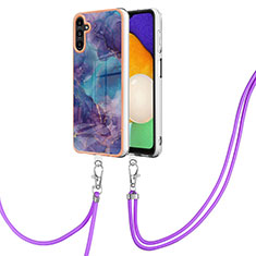 Funda Silicona Gel Goma Patron de Moda Carcasa con Acollador Cordon Lanyard YB7 para Samsung Galaxy A34 5G Morado