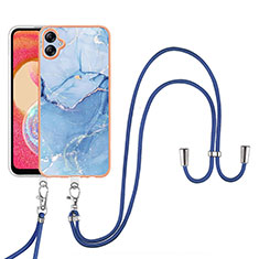 Funda Silicona Gel Goma Patron de Moda Carcasa con Acollador Cordon Lanyard YB7 para Samsung Galaxy F04 Azul